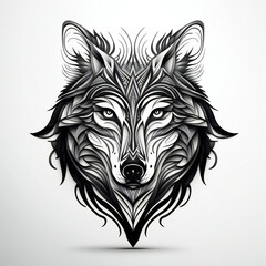 wolf head vector illustration, very highly detailed, isolated on blank white background, logo or design, generative AI