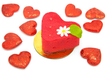 Naklejka na ściany i meble Tasty heart shaped cake isolated on white background. Symbol of love. Organic sweets.