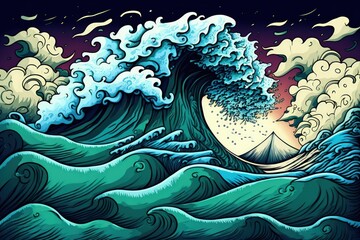 Storm related ocean waves in the Indian Ocean. Generative AI