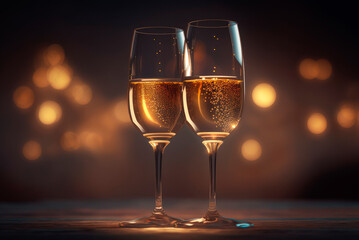 Two champagne glasses toasting. Generative AI