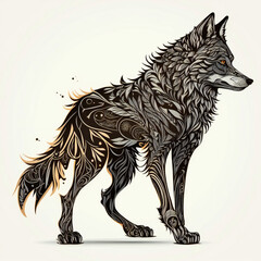 wolf full body vector illustration, very highly detailed, isolated on blank white background, logo or design, generative AI