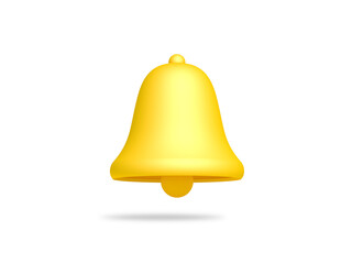 Yellow notification bell isolated on white background. 3d illustration