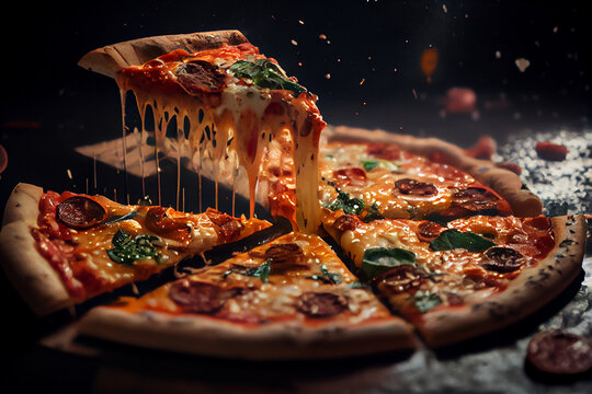 Appetitanregendes italienische Pizzastück mit viel Käse - Generative Ai