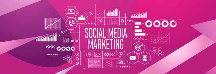 Social media marketing theme on a geometric pattern background