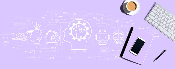 Future technology concept with a computer keyboard and office items