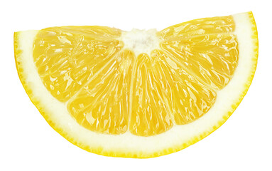 Ripe wedge of yellow lemon citrus fruit stand isolated on transparent background - 569701751