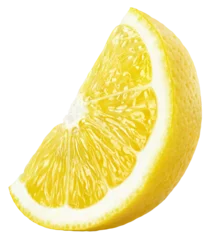 Foto op Plexiglas Ripe wedge of yellow lemon citrus fruit stand isolated on transparent background © Roman Samokhin
