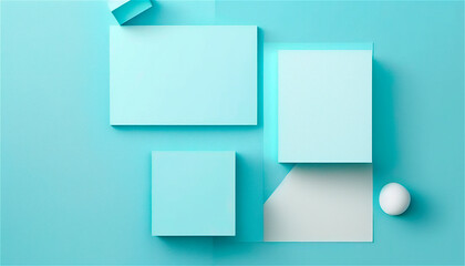 Fototapeta premium Pastel blue empty paper texture background template, banner for advertising. Rectangular geometric shapes. Copy space. space for text. AI generated.