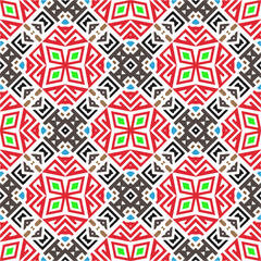 Vector geometric ornament in ethnic style. Seamless pattern with  abstract shapes, repeat tiles. Repeating pattern for decor, textile and fabric.