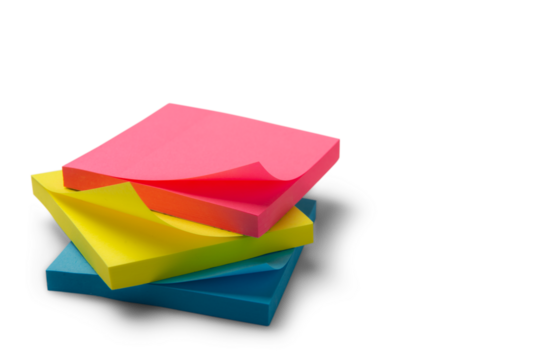 Colorful office stickers isolated on white background with shadow