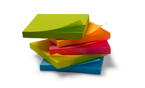 Stack of colorful office stickers isolated on white background with shadow