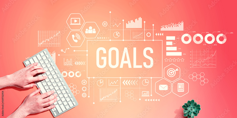 Aufkleber goals with person using a computer keyboard