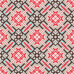 Vector geometric ornament in ethnic style. Seamless pattern with  abstract shapes, repeat tiles. Repeating pattern for decor, textile and fabric.
