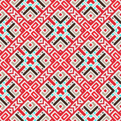 Vector geometric ornament in ethnic style. Seamless pattern with  abstract shapes, repeat tiles. Repeating pattern for decor, textile and fabric.