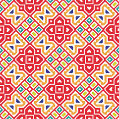 Vector geometric ornament in ethnic style. Seamless pattern with  abstract shapes, repeat tiles. Repeating pattern for decor, textile and fabric.