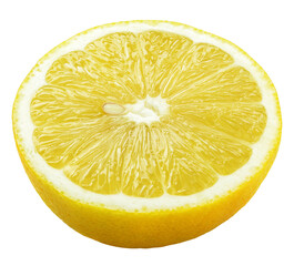 Ripe half of yellow lemon citrus fruit isolated on transparent background