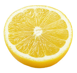 Ripe half of yellow lemon citrus fruit isolated on transparent background