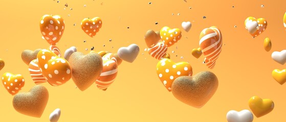 Appreciation and love theme - Flying scattered hearts - 3D render - obrazy, fototapety, plakaty