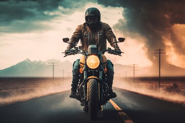 Motorbike on the road riding. Generative AI