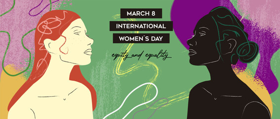 International Women Day diverse woman face in abstract design banner