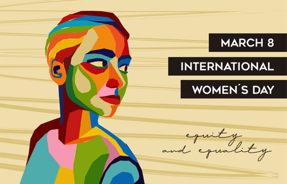 International Women Day young woman face in colorful collage design