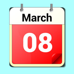 day on the calendar, vector image format, March 8