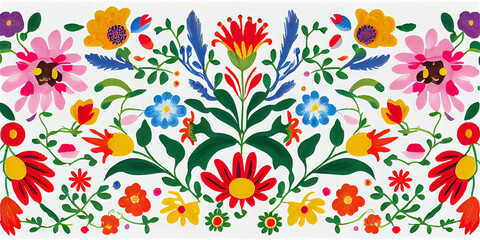 Fototapeta na wymiar Colorful Mexican floral pattern on a white background, generative AI