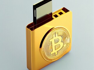 Bitcoin crypto currency lock tresor bank , safe wallpaper , golden background Ai generative