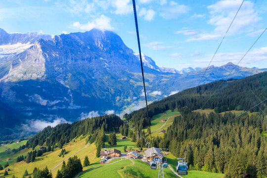 Overhead cable car to First mountain, Grindelwald, Switzerland