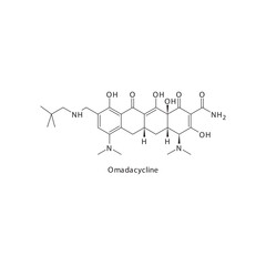 Clomocycline flat skeletal molecular structure Tetracycline antibiotic drug used in  treatment. Vector illustration.
