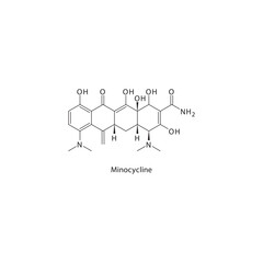 Minocycline flat skeletal molecular structure Tetracycline antibiotic drug used in  treatment. Vector illustration.