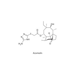 Azamulin  flat skeletal molecular structure Pleuromutilin antibiotic drug used in  treatment. Vector illustration.