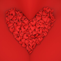 Box filled with red hearts Valentine's day or other romantic themed holiday. 3d Render.