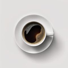 white coffee cup / mug with hot black coffee, isolated design element, top view