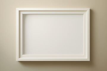Off white horizontal picture frame with plain beige wall background for mockup, art, picture, photo
