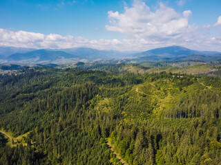 Aerial vIew by drone. Summer. Ukraine Carpatian mountains. 