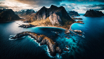 Superb Nordic landscape resembling the Lofoten Islands - generative ai