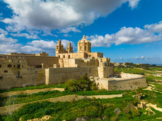 Fototapeta na wymiar Mdina city, drone top view. Malta