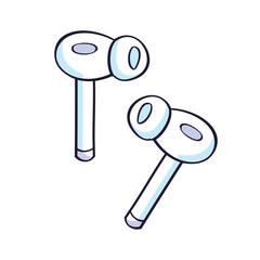 White wireless earphones headphones isolated cartoon vector illustration