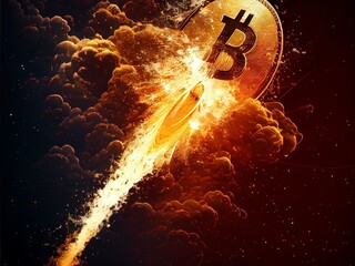Crypto Rocket launch spaceship to the moon , bitcoin finance wallpaper Ai generative