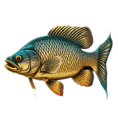 Golden Dorado Illustration, Fish, 3d render illustration in realistic style, Whole fish on transparent background. Generative AI.