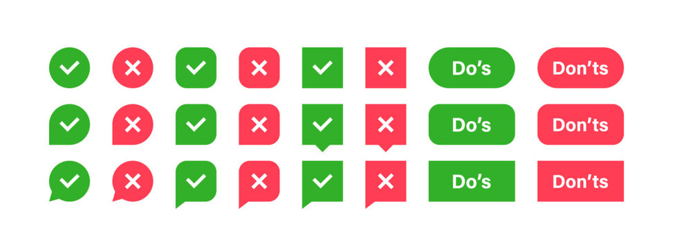Super set different shape check mark and cross mark. Yes or No, Dos or Donts, Approved or Rejected, Correct or Wrong. Design concept for web and mobile apps. Vector illustration