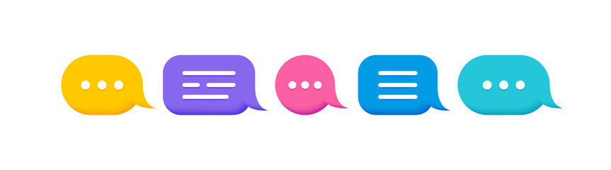 Set colorful 3d speech bubble message box. Social media dialogue and chatting concept. Vector illustration