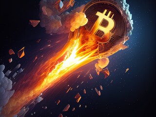 Crypto Rocket launch spaceship to the moon , bitcoin finance wallpaper Ai generative