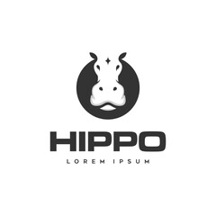 hippo face logo design icon - obrazy, fototapety, plakaty