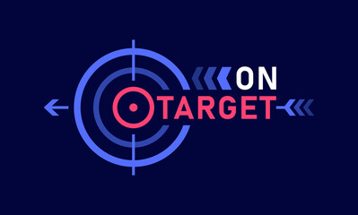 On target logo design. Concept achieving the goal in business. Marketing targeting strategy symbol. Vector illustration