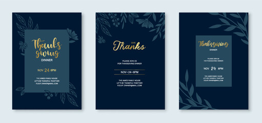 Floral dark thanksgiving set. Collection of graphic elements for website. Luxury, aesthetics and elegance, symbol of autumn season. Cartoon flat vector illustrations isolated on white background