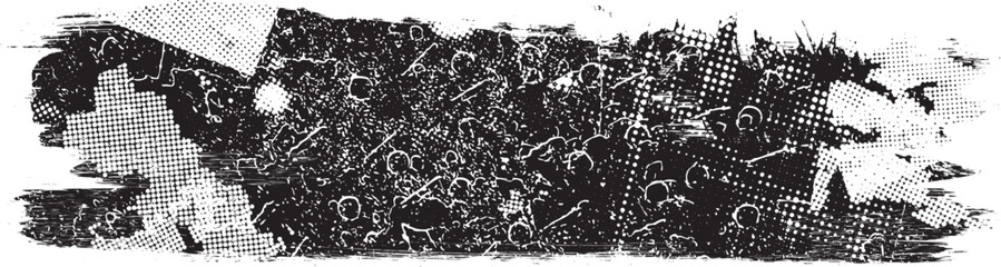 Glitch distorted grunge layer  . Noise destroyed texture . Trendy defect error shapes . Overlay grunge texture . Distressed effect .Vector shapes with a halftone dots screen print texture.