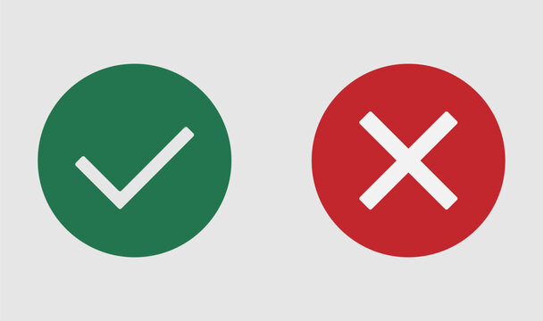 Image of green check mark and red cross, vector illustration
