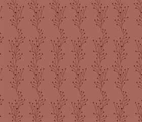 Floral vector repeat pattern in vertical stripes with dark salmon color background.